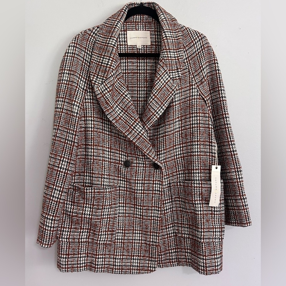 Happy Nature Kate Hudson Oversized Tweed Double Breasted Blazer Wool Blend XS/S - Picture 2 of 9